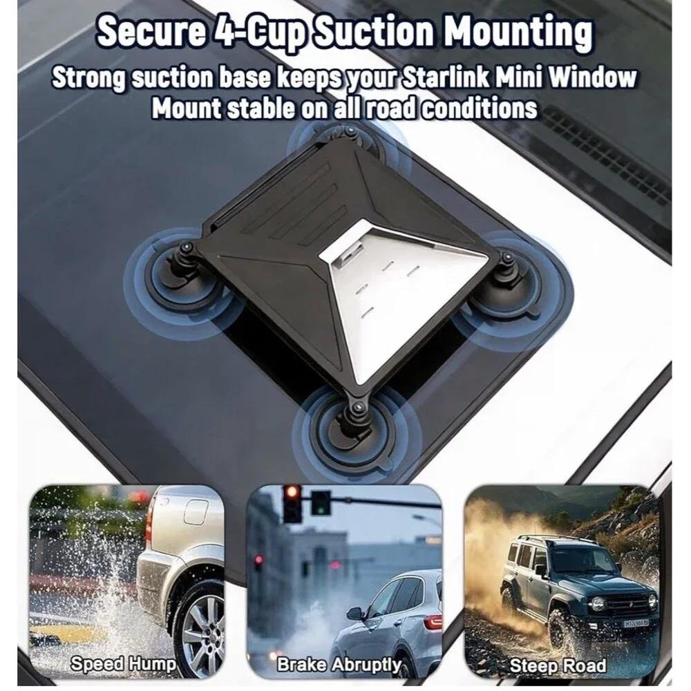 Starlink Mini Dish Silicone Protective Cover & Suction Cup Mount - Car/RV/Boat